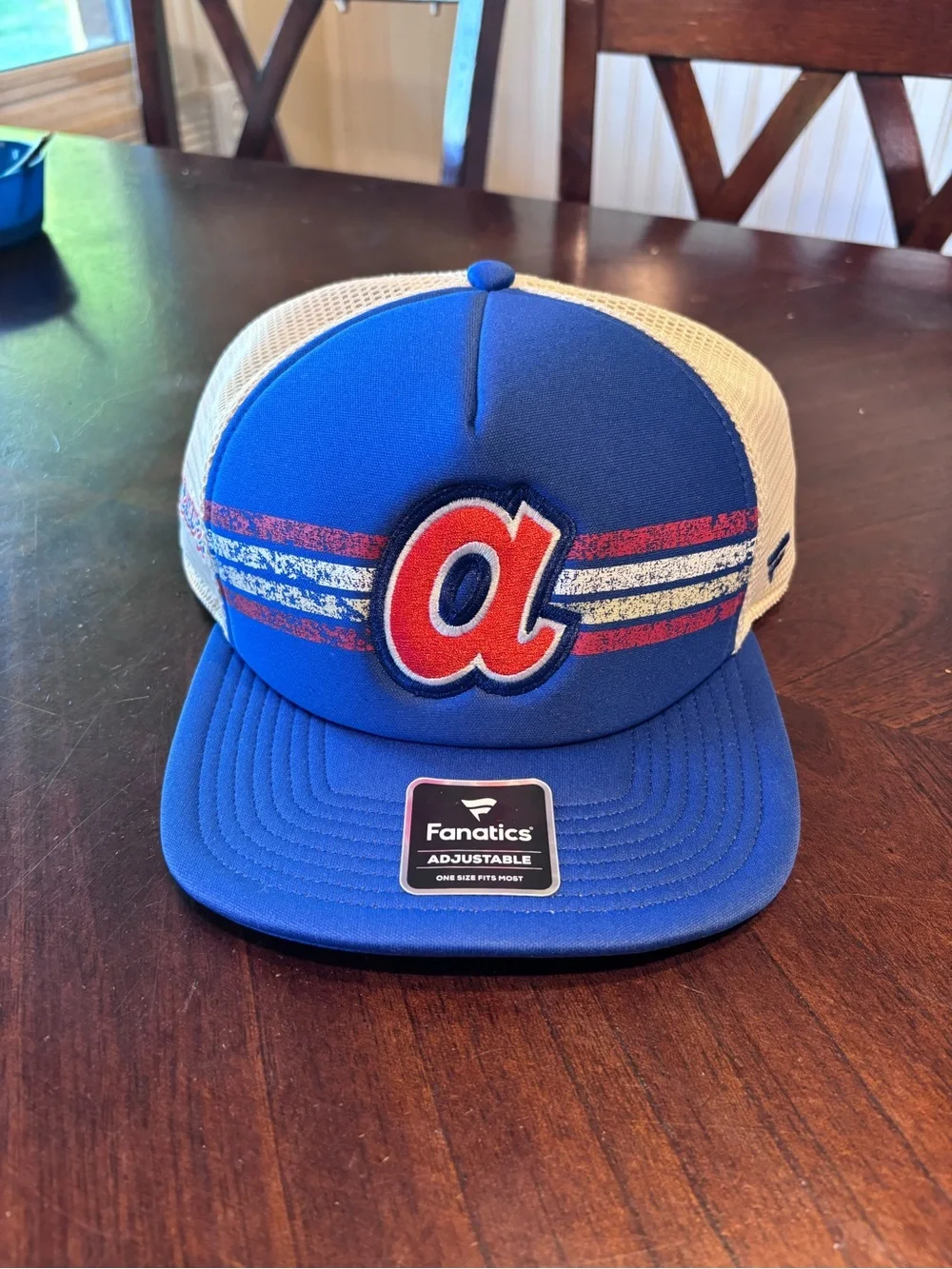 Fanatics Blue and Cream Atlanta Braves Trucker Hat with Red Logo